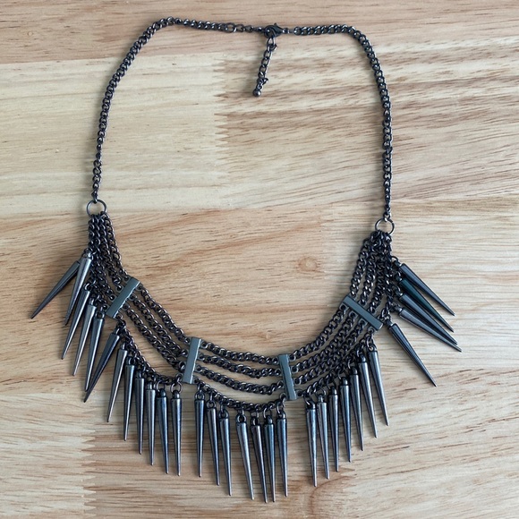 Dark Silver Chain Spike Necklace | Goth Punk Emo Grunge Style - Picture 2 of 4